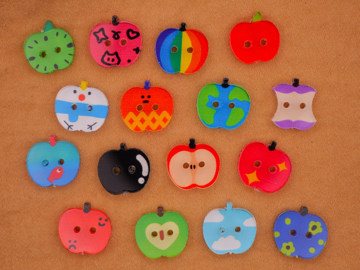 Apple Back To School Teacher Plastic Set of Sixteen Buttons 9-11mm