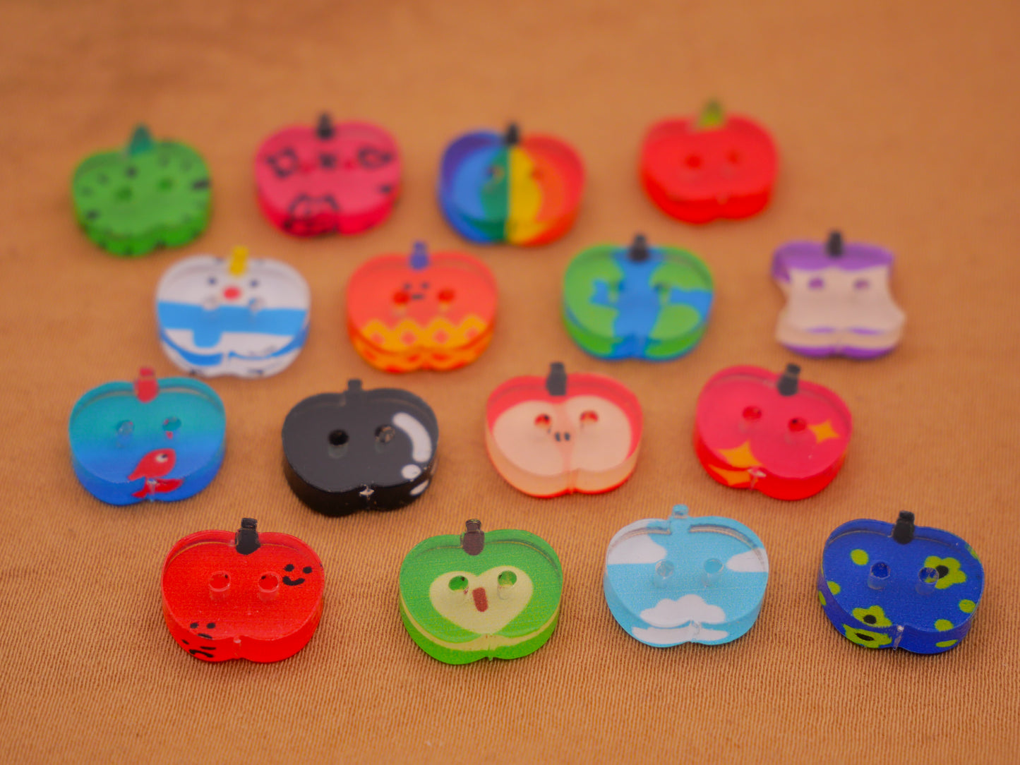 Apple Back To School Teacher Plastic Set of Sixteen Buttons 9-11mm