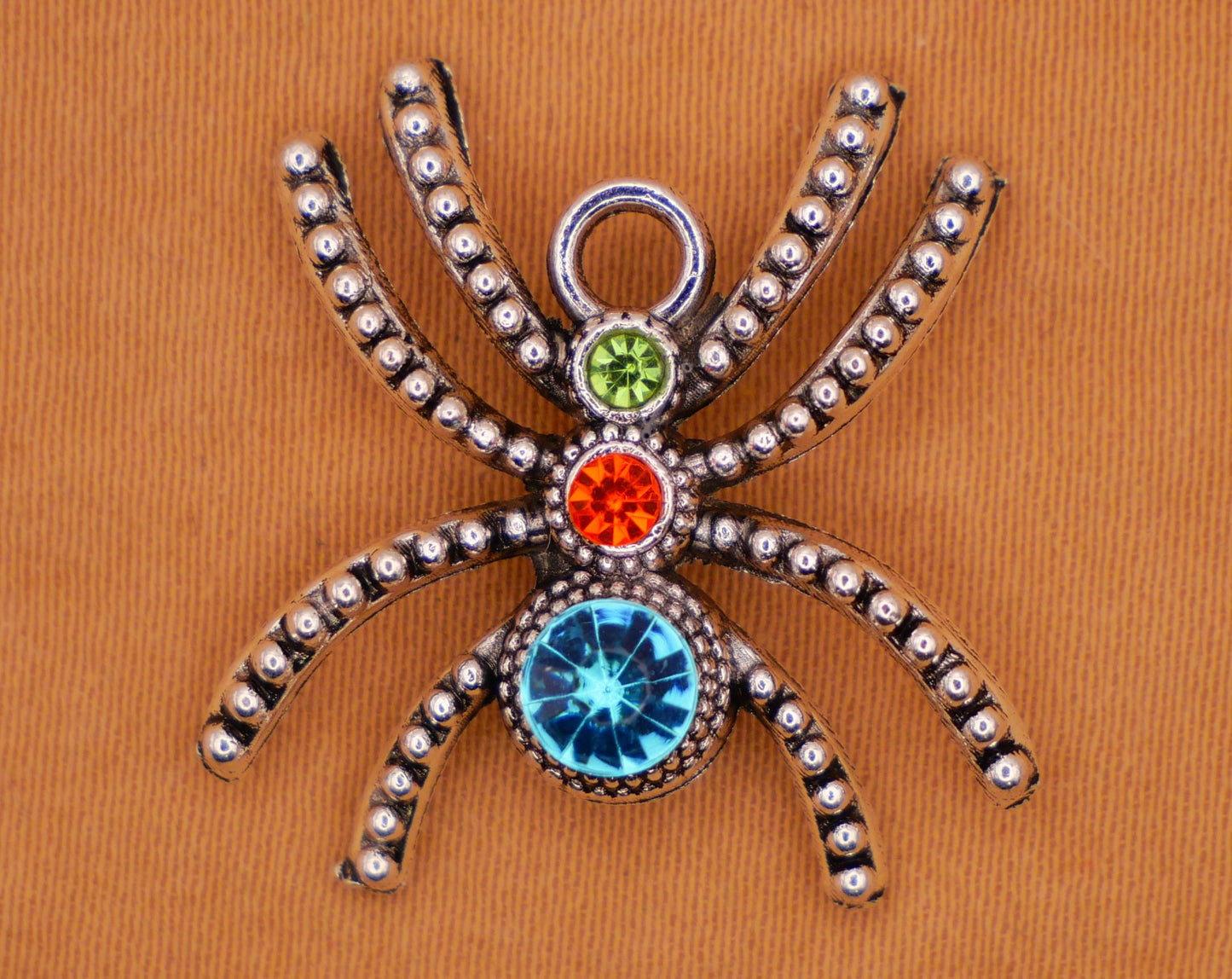 Spider Rhinestone Silver Metal Charm Embellishment 22mm