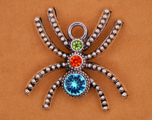 Spider Rhinestone Silver Metal Charm Embellishment 22mm