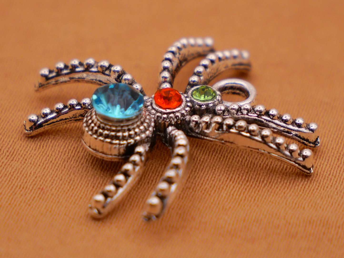 Spider Rhinestone Silver Metal Charm Embellishment 22mm