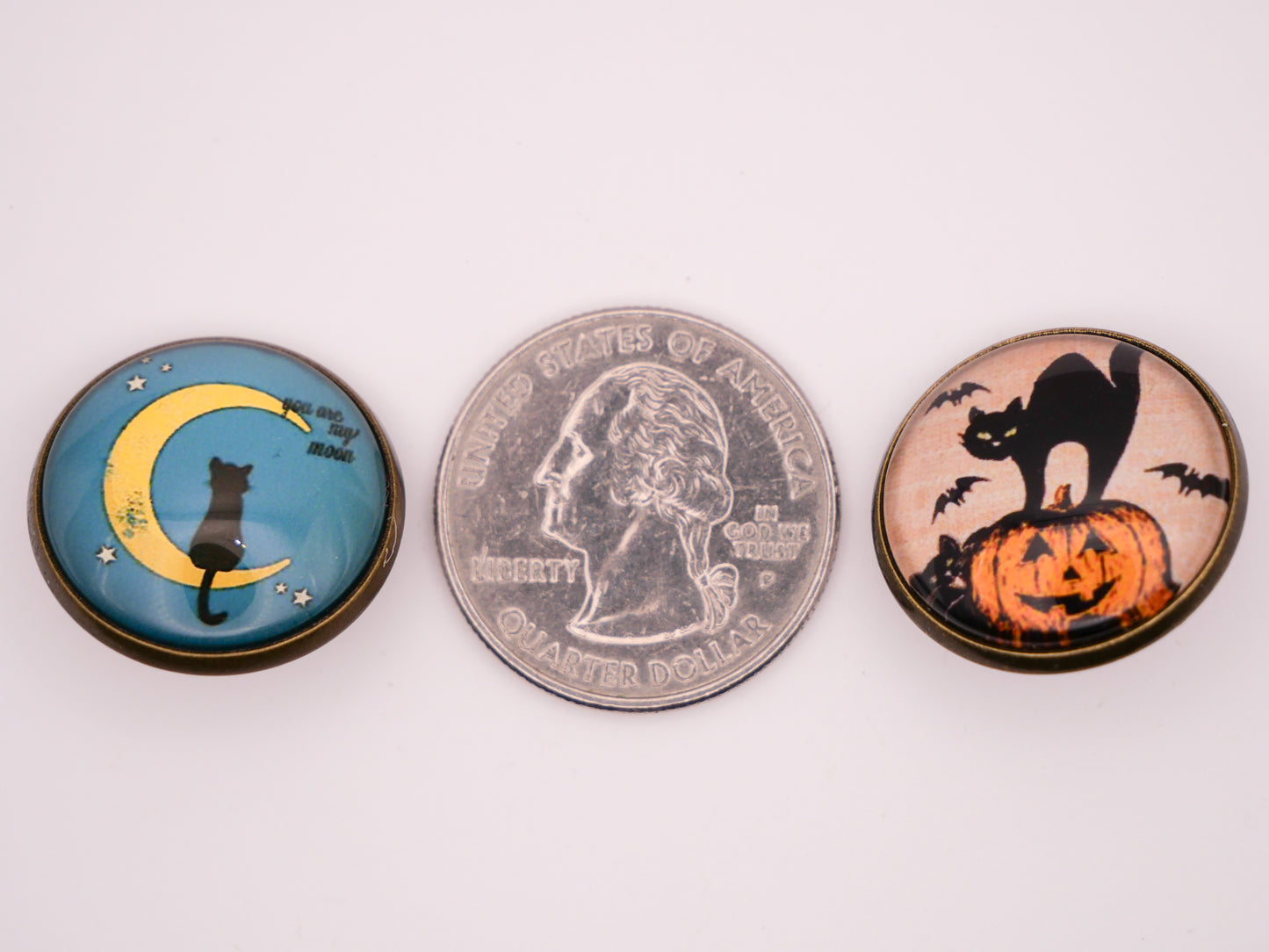 Black Cat Halloween Glass Dome Metal Button Various 22mm