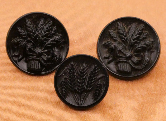 Wheat Grain Black Glass Antique Button Various 14-17mm