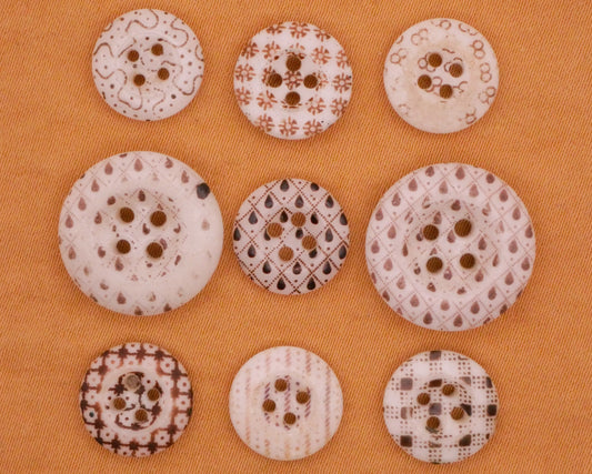 Calico China Glass Brown Pattern Antique Button Various 11-16mm