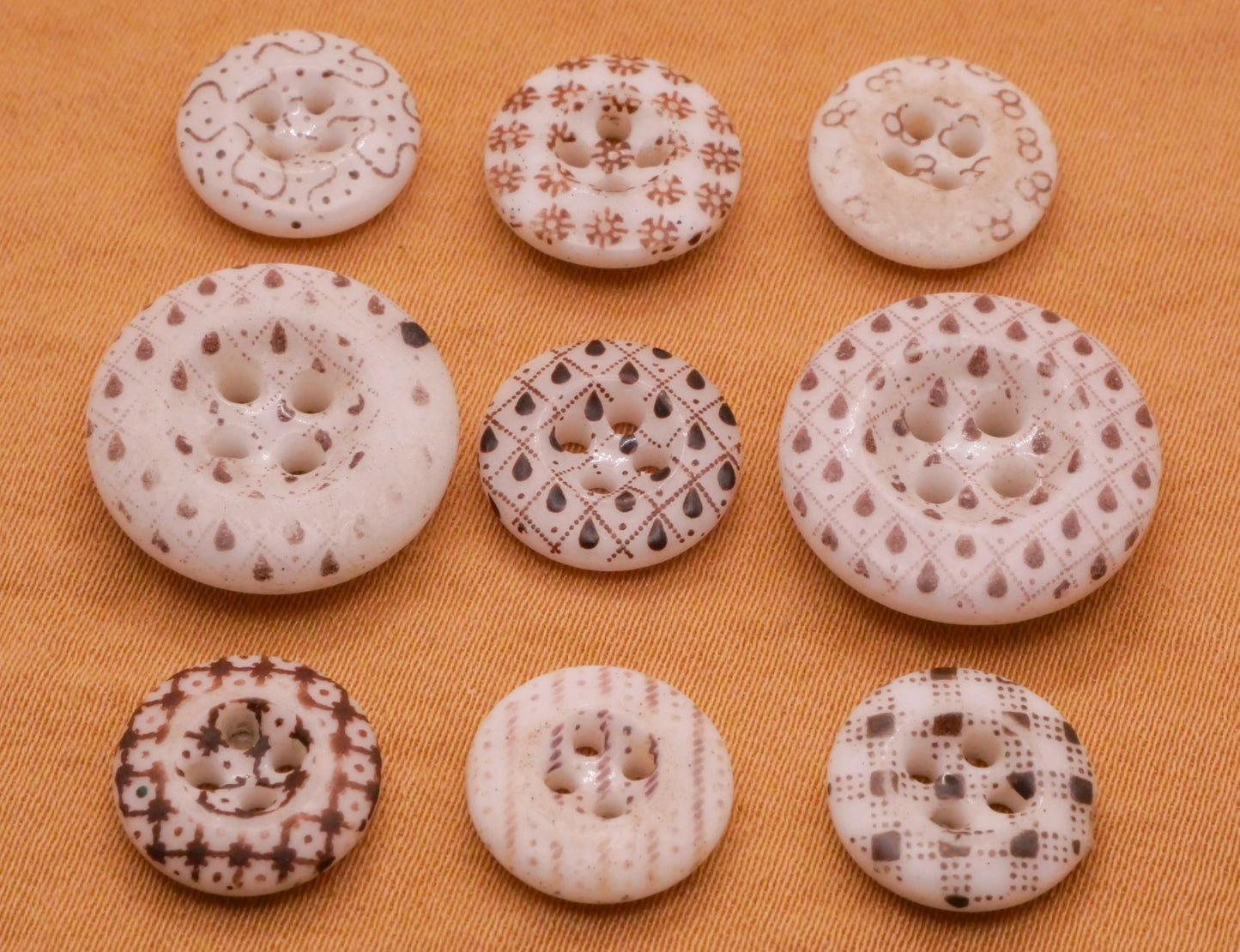 Calico China Glass Brown Pattern Antique Button Various 11-16mm