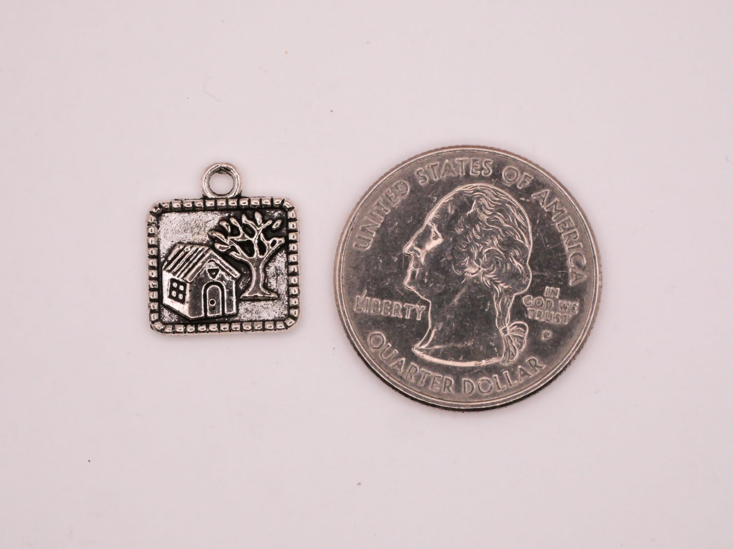 Cottage Home Tree Silver Metal Pair of Charms Embellishments 14x16mm