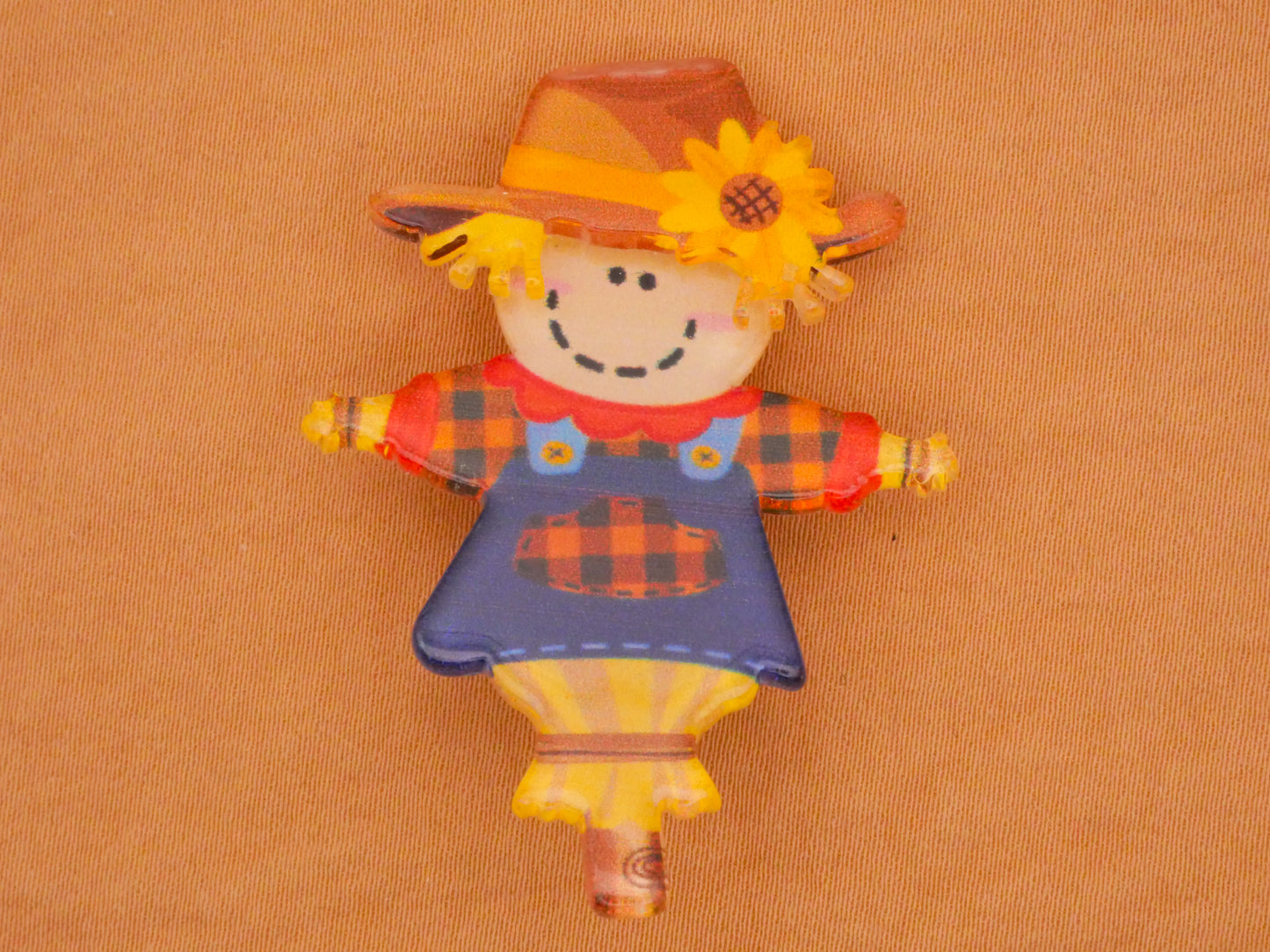 Scarecrow Sunflower Hat Acrylic Plastic Large Button 34x47mm