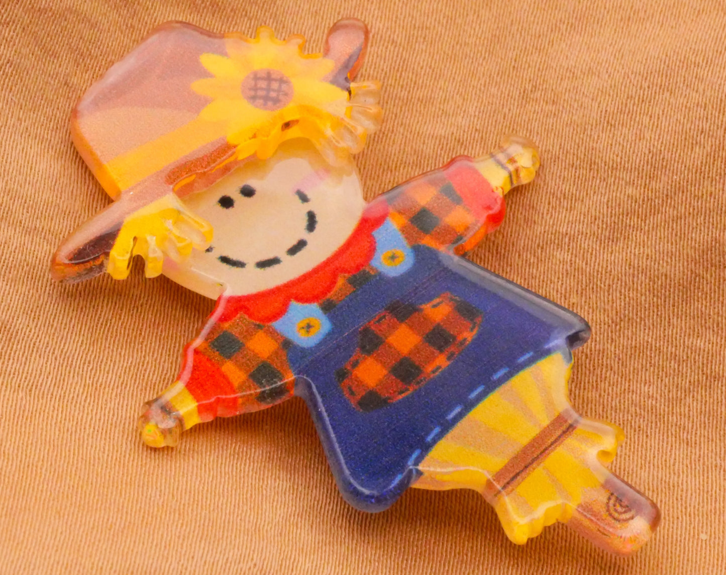 Scarecrow Sunflower Hat Acrylic Plastic Large Button 34x47mm