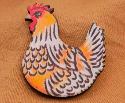 Chicken Hen Wood Large Button 38x41mm