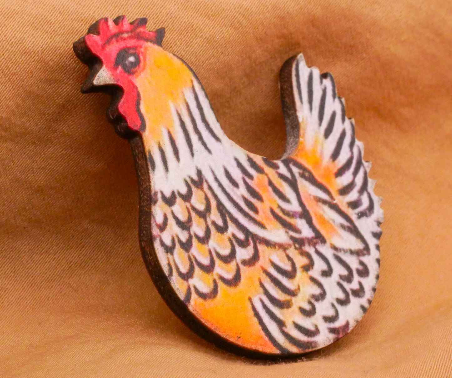 Chicken Hen Wood Large Button 38x41mm