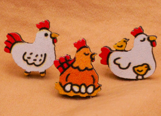 Chicken Farm Wood Set of Three Buttons 12-17mm