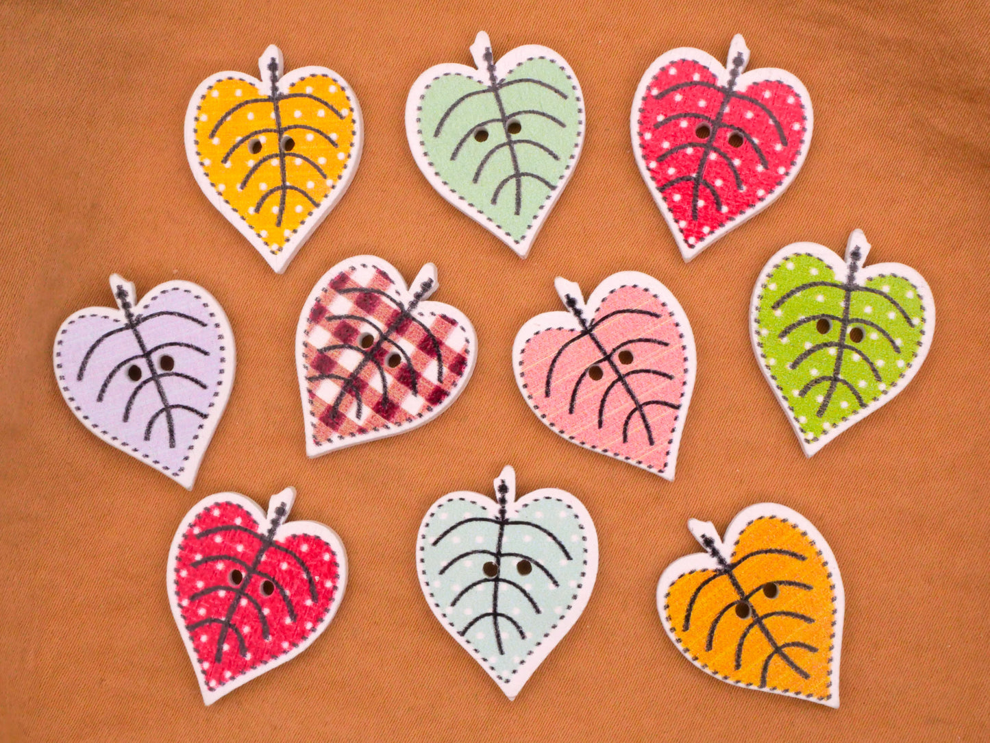 Leaf Leaves Colorful Wood Assorted Set of Ten Buttons 19x25mm