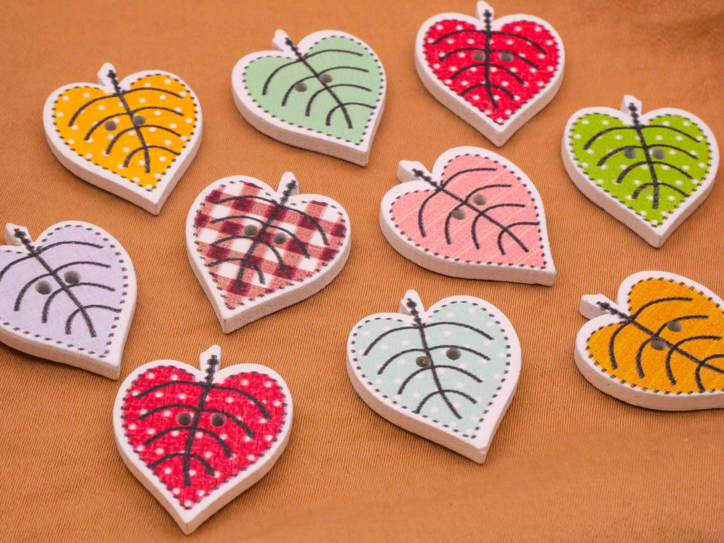 Leaf Leaves Colorful Wood Assorted Set of Ten Buttons 19x25mm