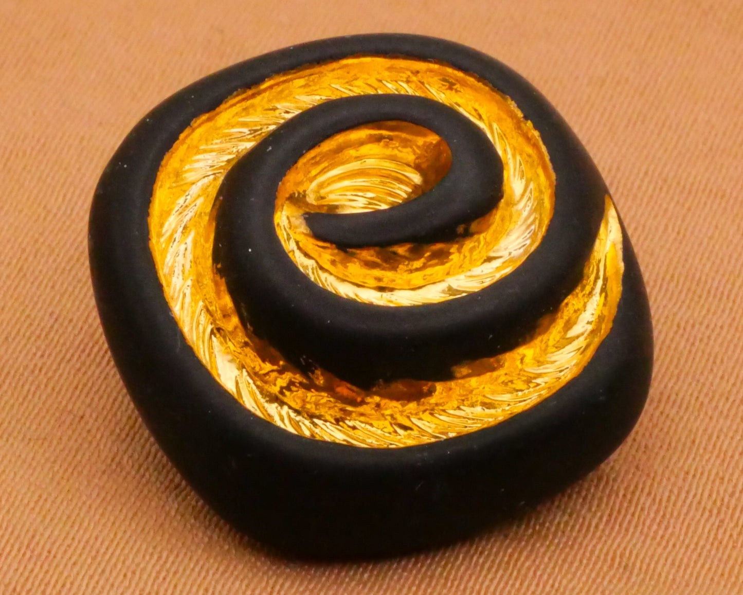 Spiral Swirl Matte Black Gold Vintage Glass Button 20mm