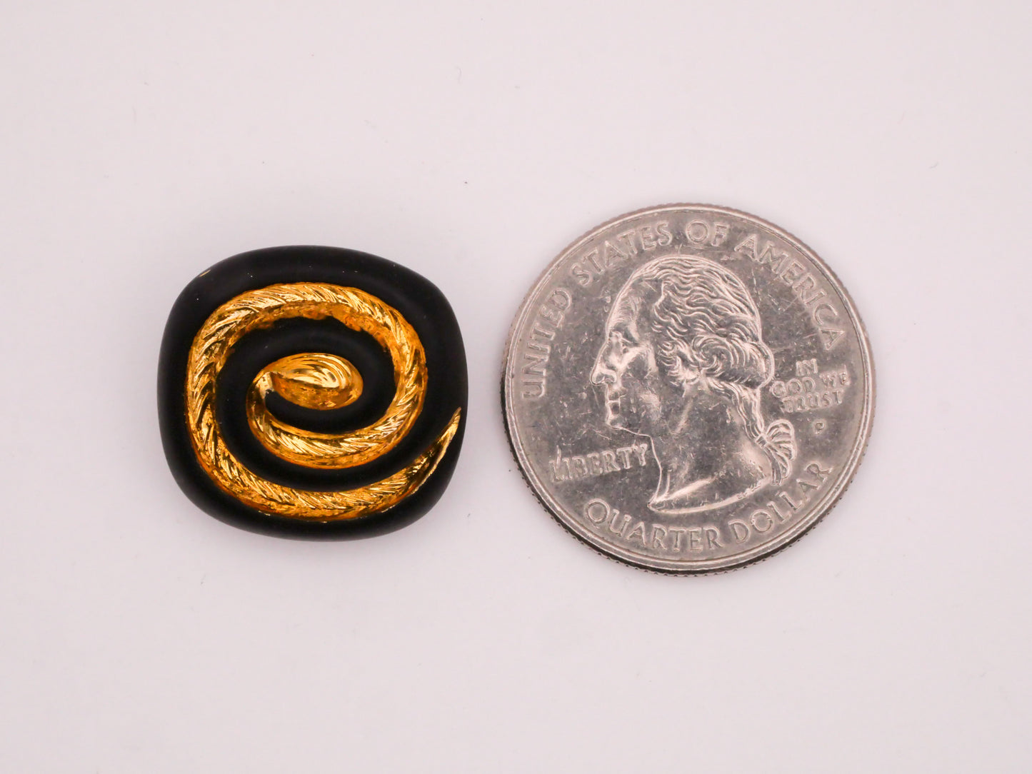 Spiral Swirl Matte Black Gold Vintage Glass Button 20mm