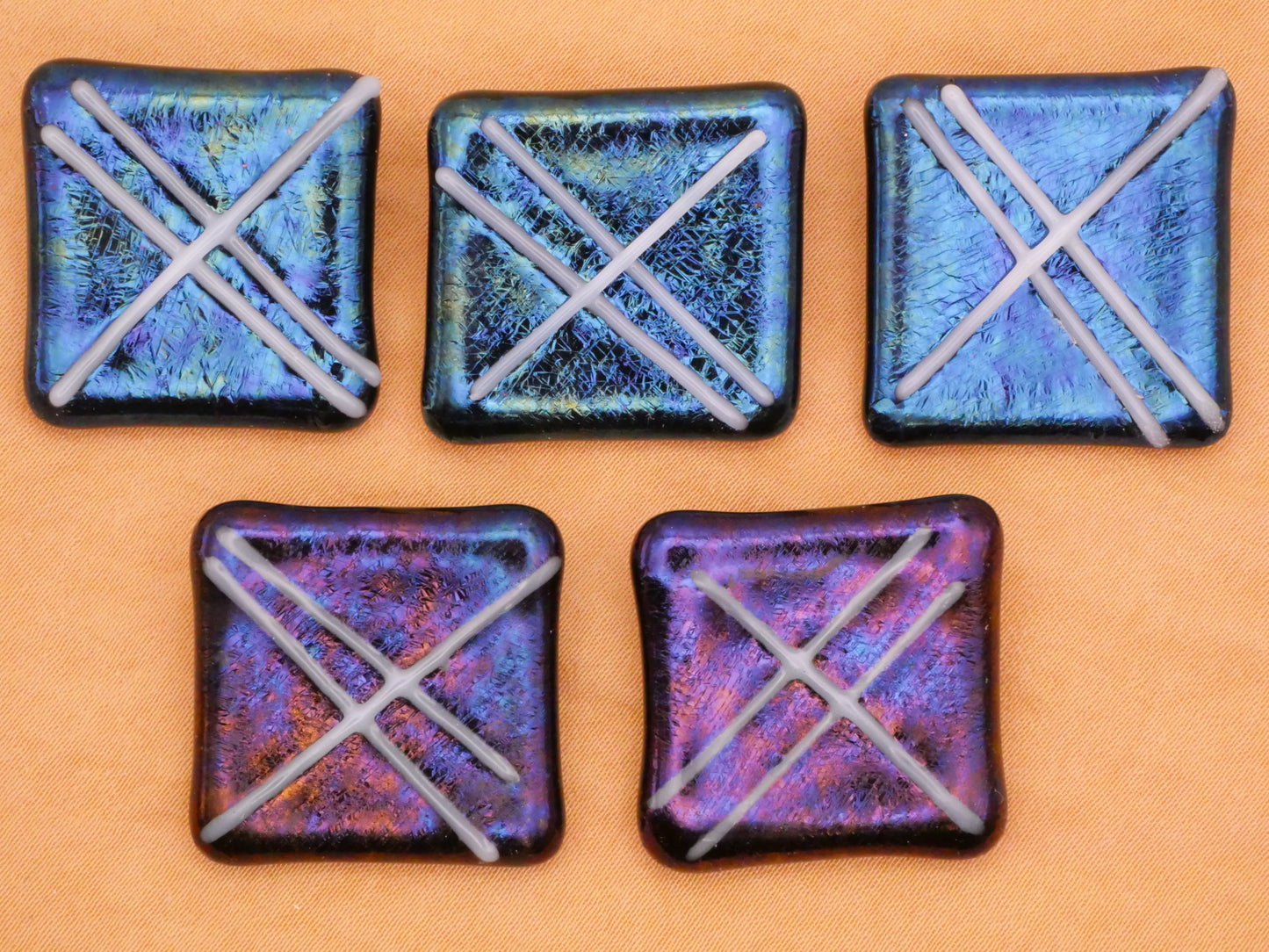 Fused Iridescent Glass Square Handmade Button Various 24x25mm
