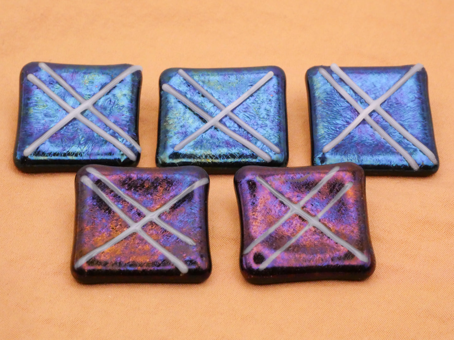 Fused Iridescent Glass Square Handmade Button Various 24x25mm