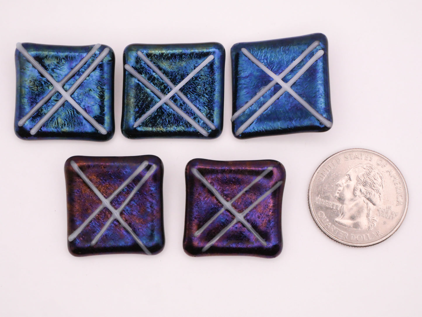 Fused Iridescent Glass Square Handmade Button Various 24x25mm
