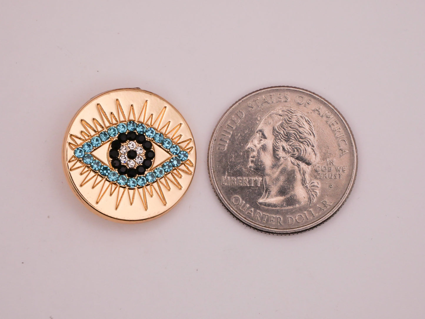 Eye Sun Rays Aqua Rhinestone Gold Metal Button 22mm