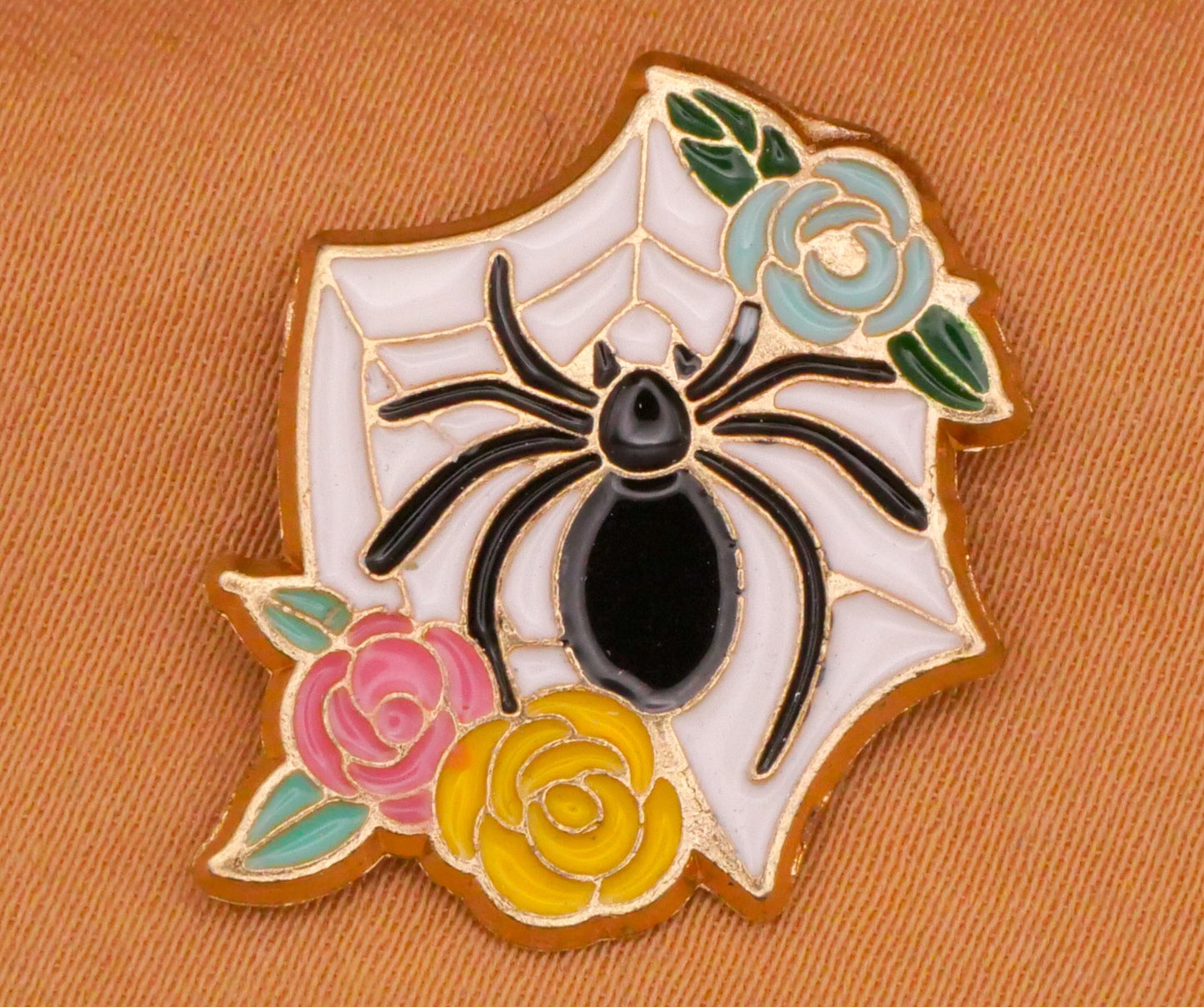 Spider Web Flowers Enamel Metal Button 19x21mm