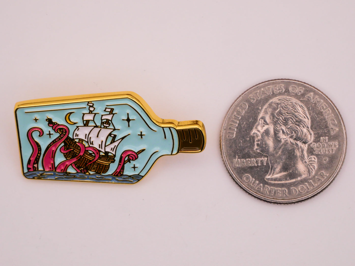 Ship in a Bottle Octopus Enamel Metal Large Button 20x36mm