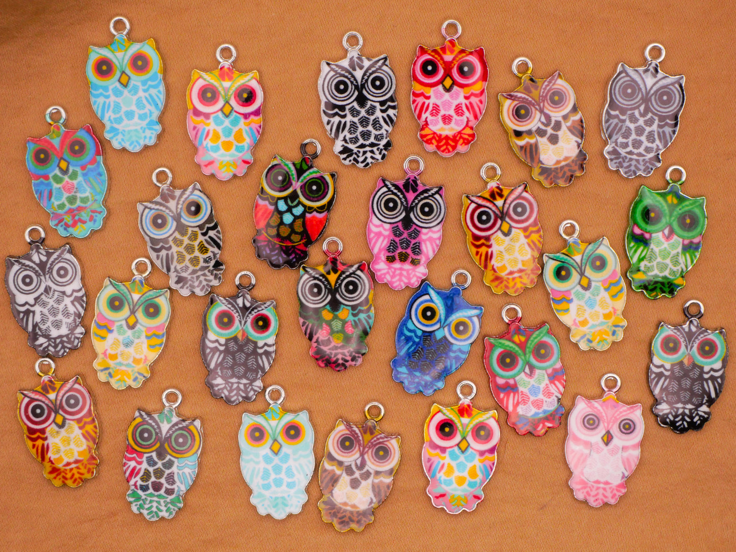 Owl Decorative Metal Plastic Assorted Set of Four Charms Embellishments 13x23mm