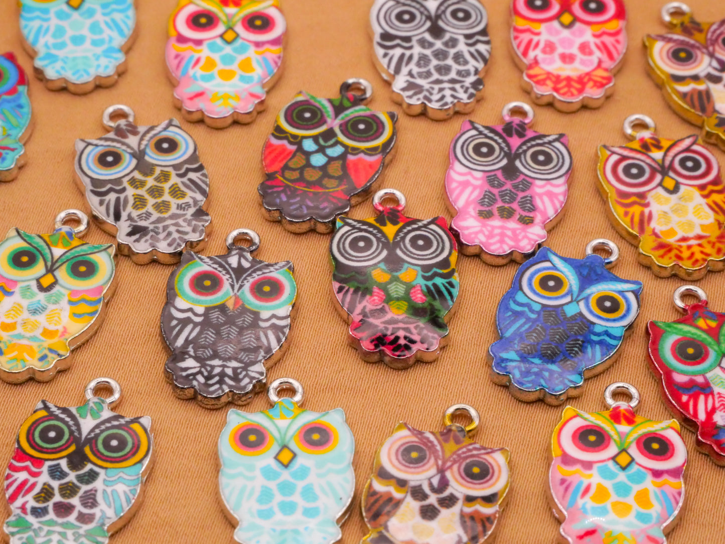 Owl Decorative Metal Plastic Assorted Set of Four Charms Embellishments 13x23mm