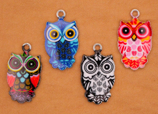 Owl Decorative Metal Plastic Assorted Set of Four Charms Embellishments 13x23mm