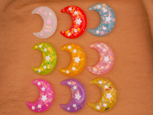Crescent Moon Stars Large Plastic Button Various 30x36mm