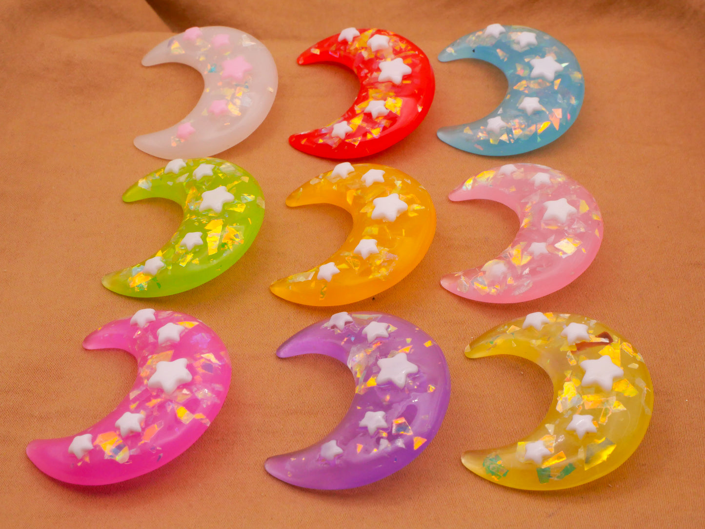 Crescent Moon Stars Large Plastic Button Various 30x36mm