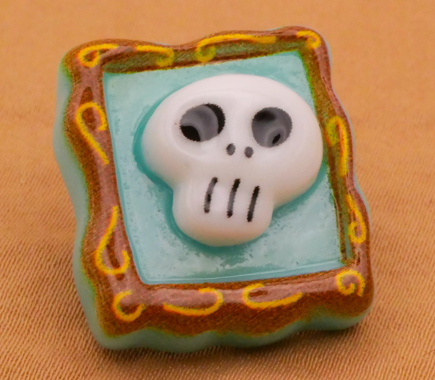 Skull Skeleton Picture Frame Aqua Plastic Button 20x21mm