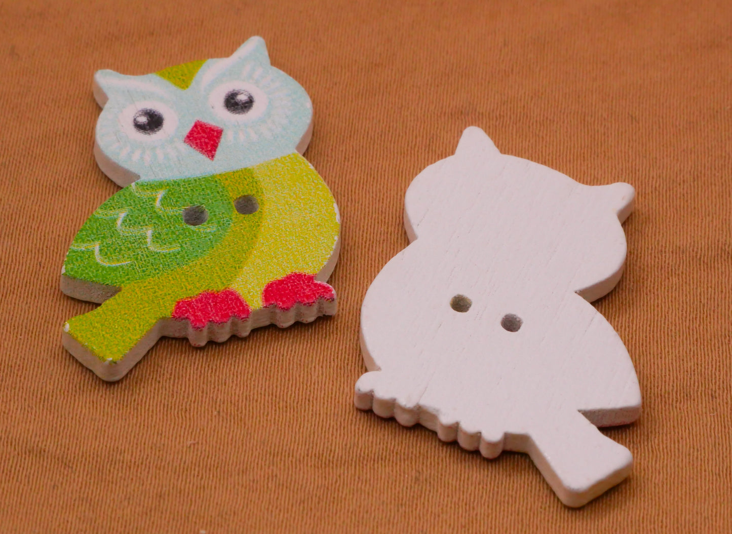 Owl Colorful Wood Assorted Set of Ten Buttons 21x30mm