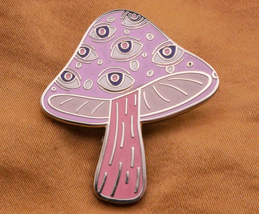Eyes Pink Mushroom Enamel Metal Button 28x30mm
