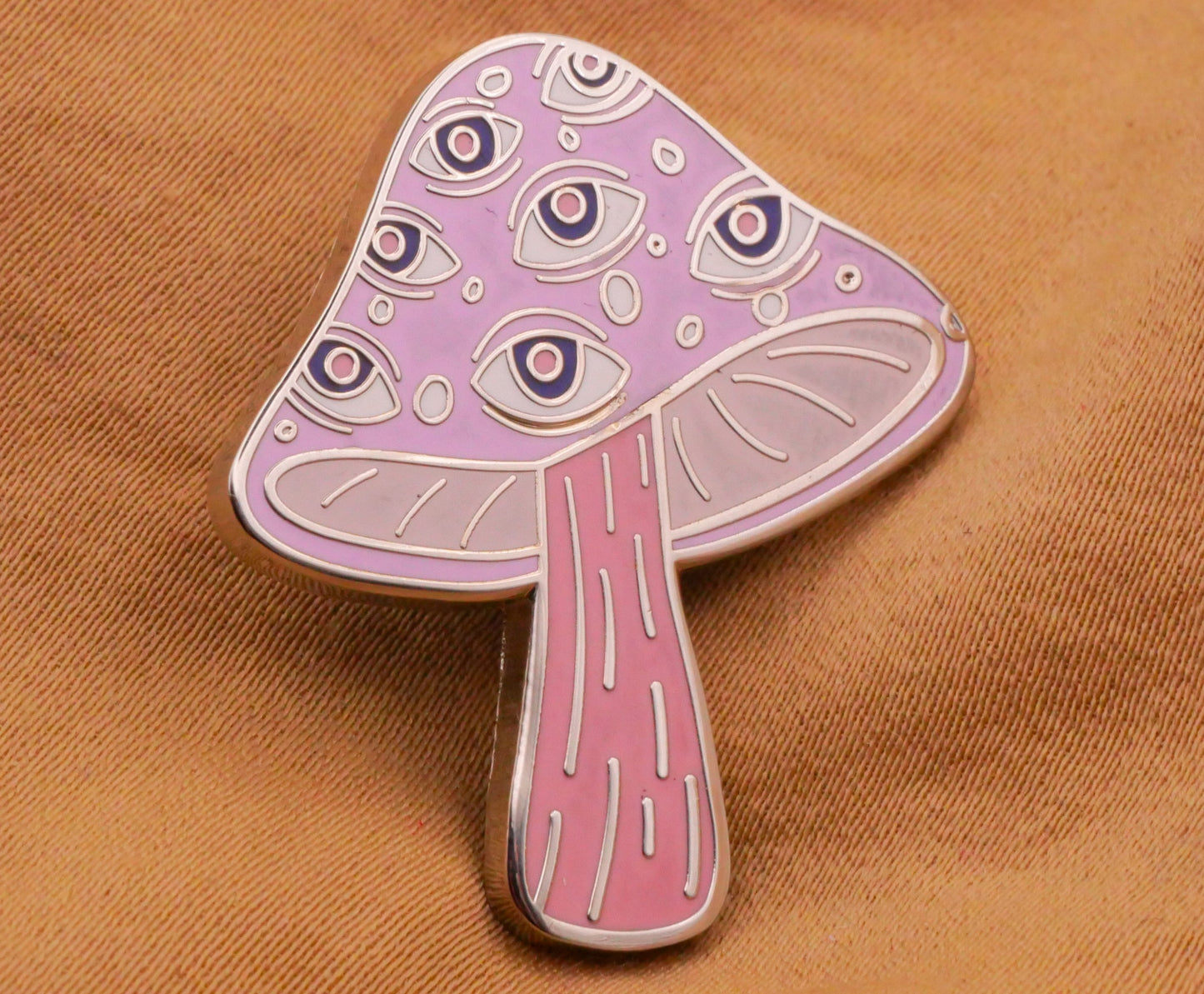 Eyes Pink Mushroom Enamel Metal Button 28x30mm