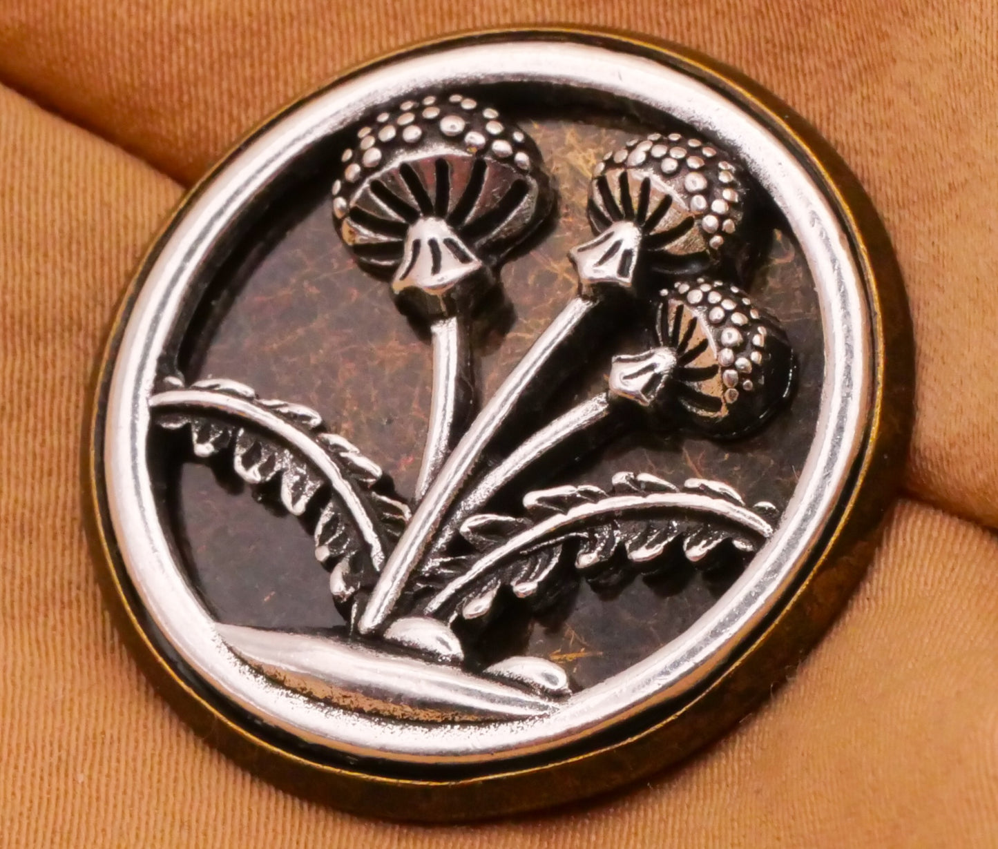 Thistle Dandelion Silver Bronze Two-Tone Metal Button 28mm