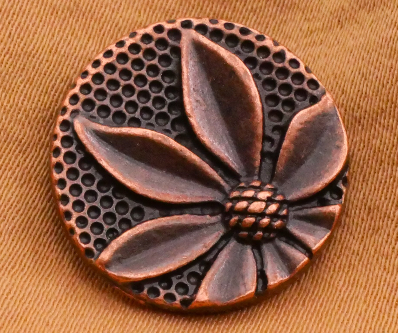 Flower Petals Textured Tinted Copper Colored Metal Button 17mm