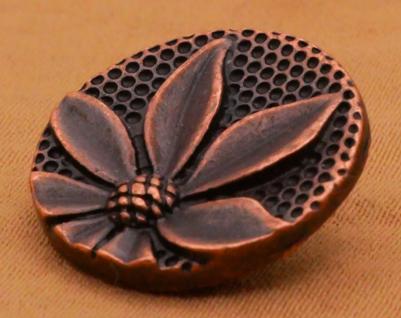 Flower Petals Textured Tinted Copper Colored Metal Button 17mm