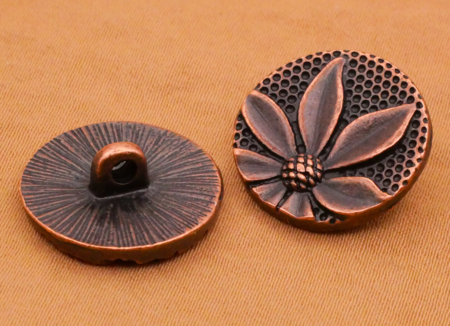 Flower Petals Textured Tinted Copper Colored Metal Button 17mm