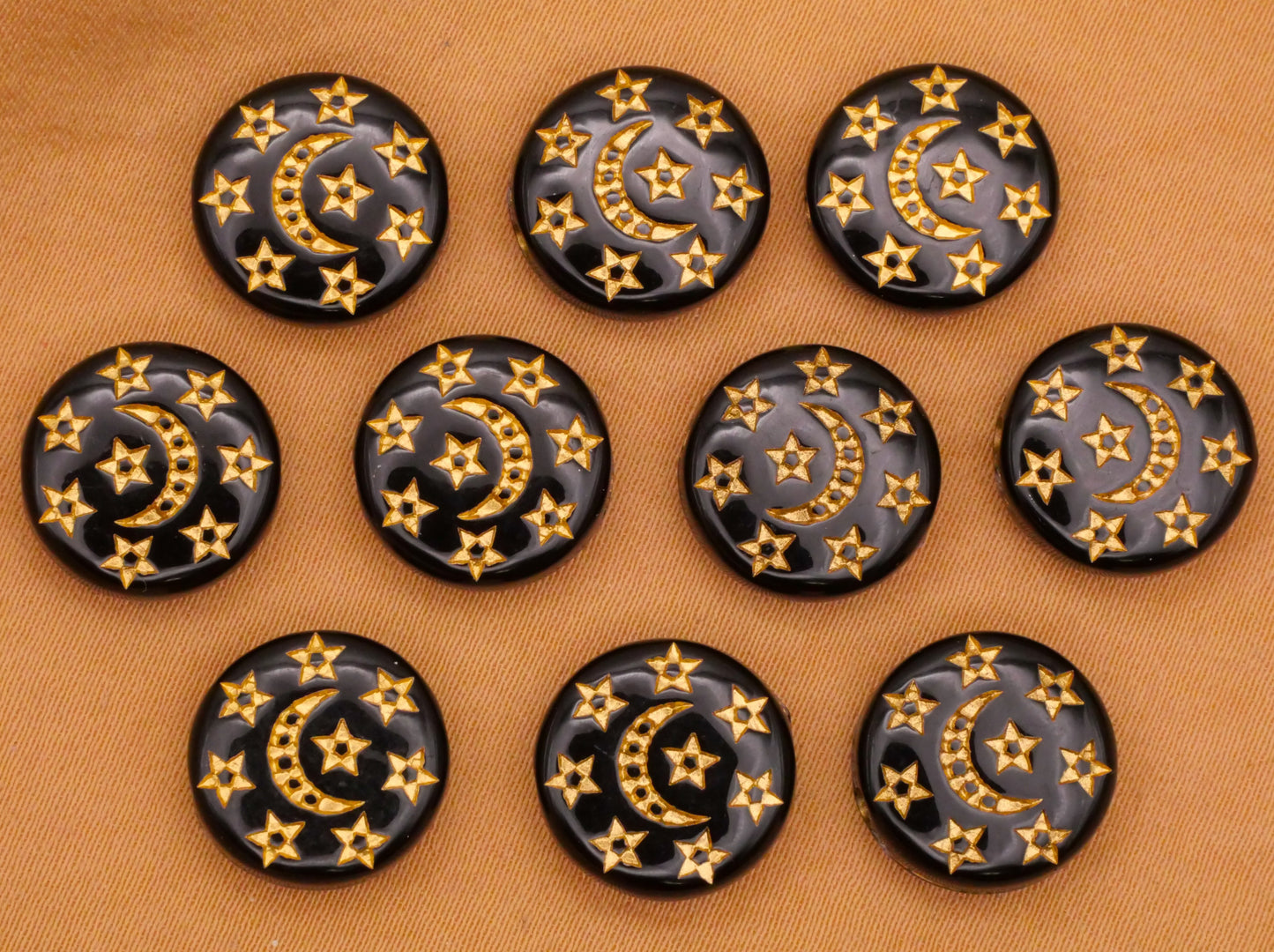 Moon Star Celestial Black Gold Plastic Set of Ten Beads Embellishments 12mm