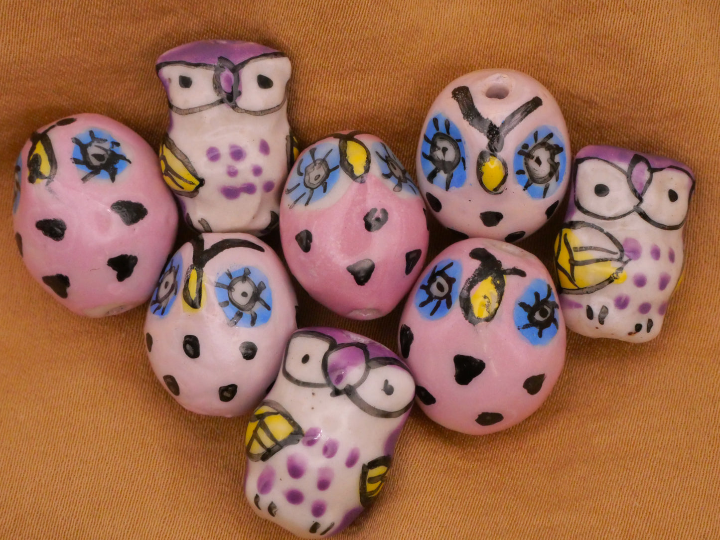 Owl Hand-Painted Ceramic Bead Embellishment Various 13-17mm