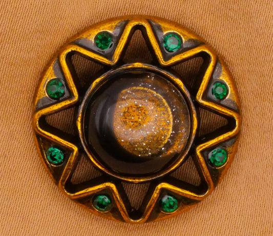 Sun Star Green Rhinestone Glitter Center Metal Button 24mm