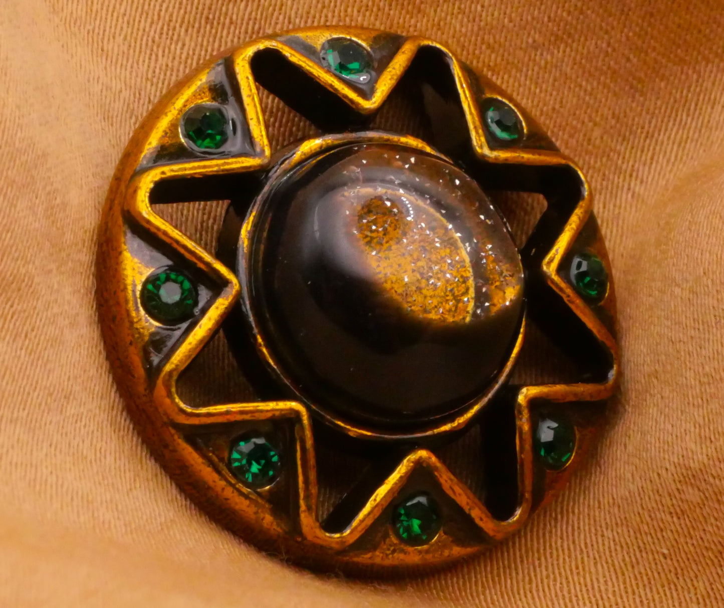 Sun Star Green Rhinestone Glitter Center Metal Button 24mm