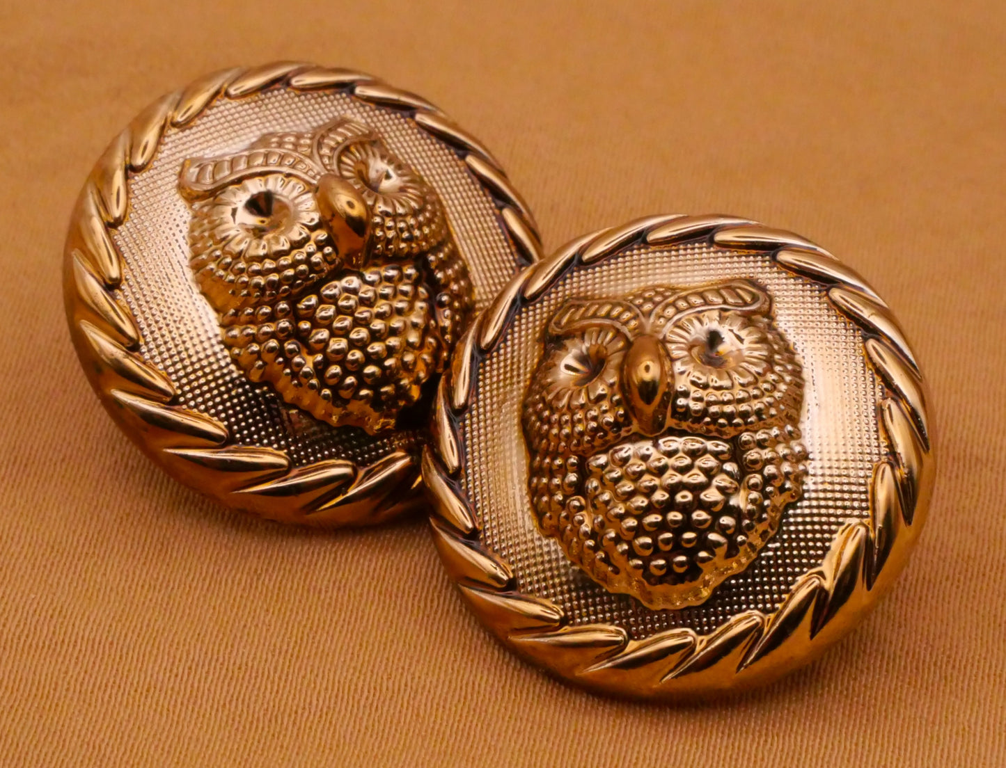 Owl Bird Champagne Plastic Pair of Buttons 23mm