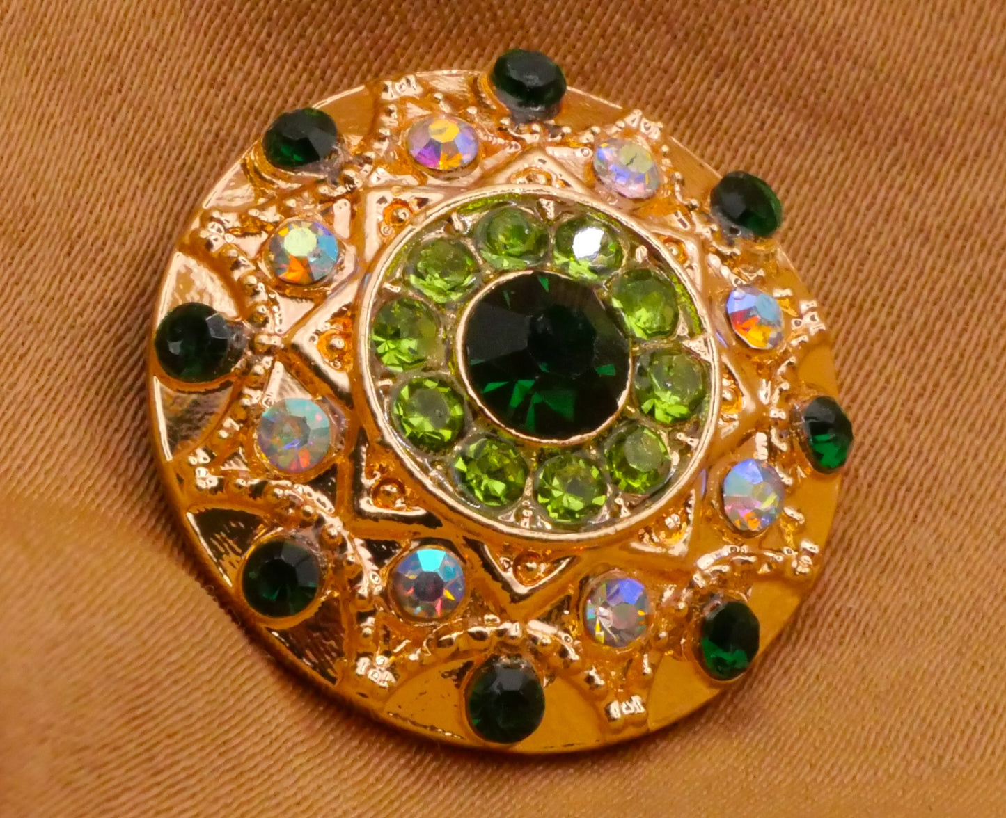 Green Eye Rhinestone Gold Metal Button 20mm