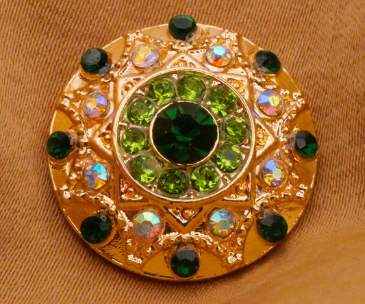 Green Eye Rhinestone Gold Metal Button 20mm