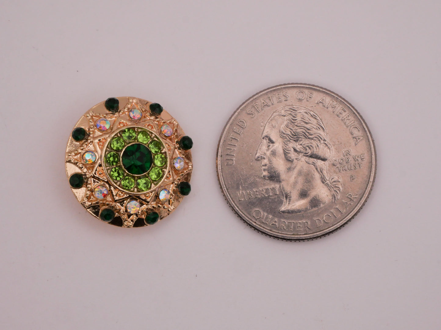 Green Eye Rhinestone Gold Metal Button 20mm