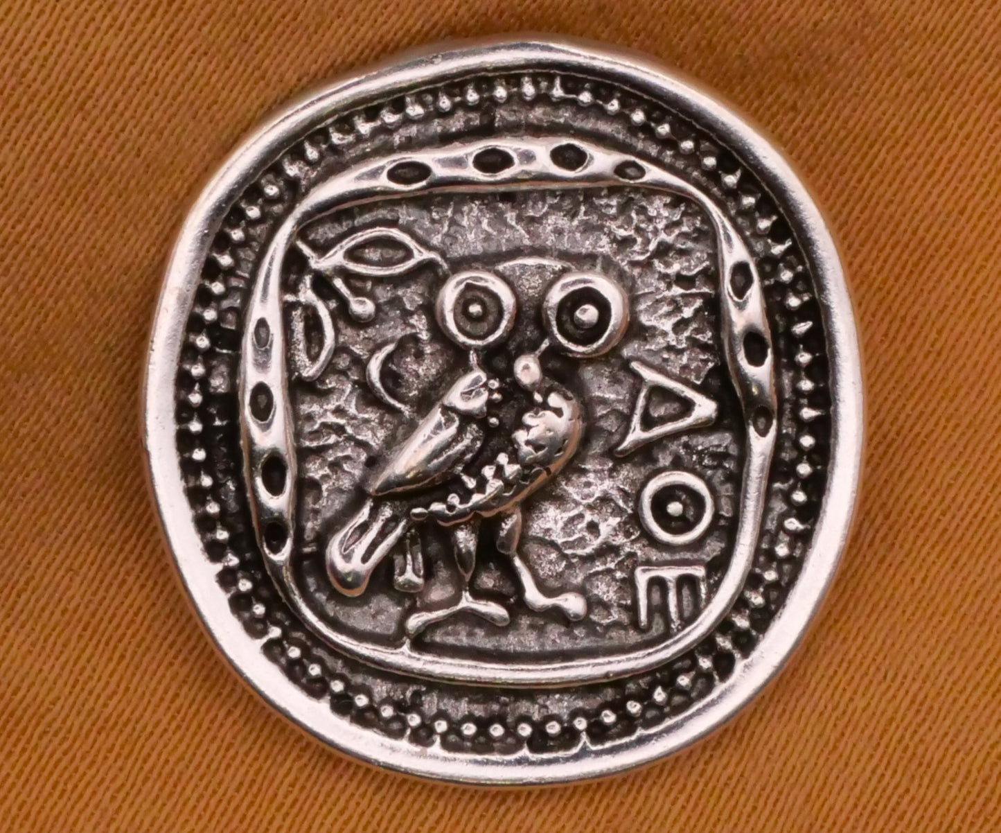Owl Moon Roman Coin Silver Metal Button 20x21mm