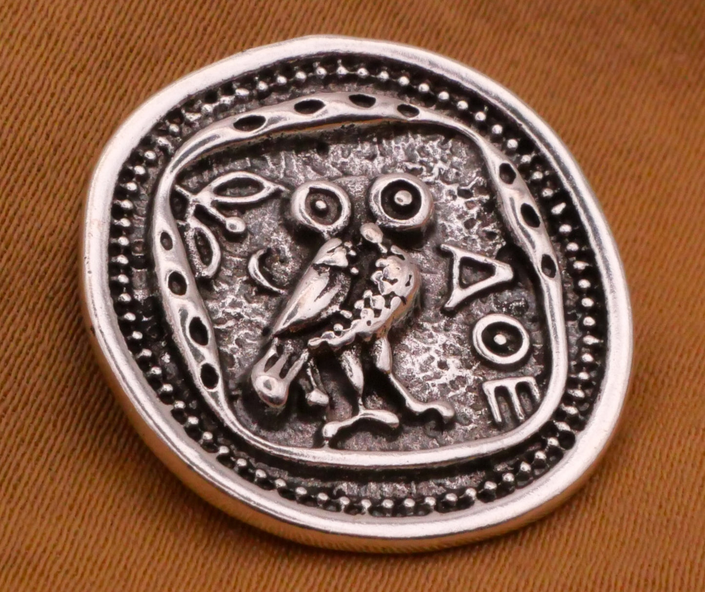 Owl Moon Roman Coin Silver Metal Button 20x21mm