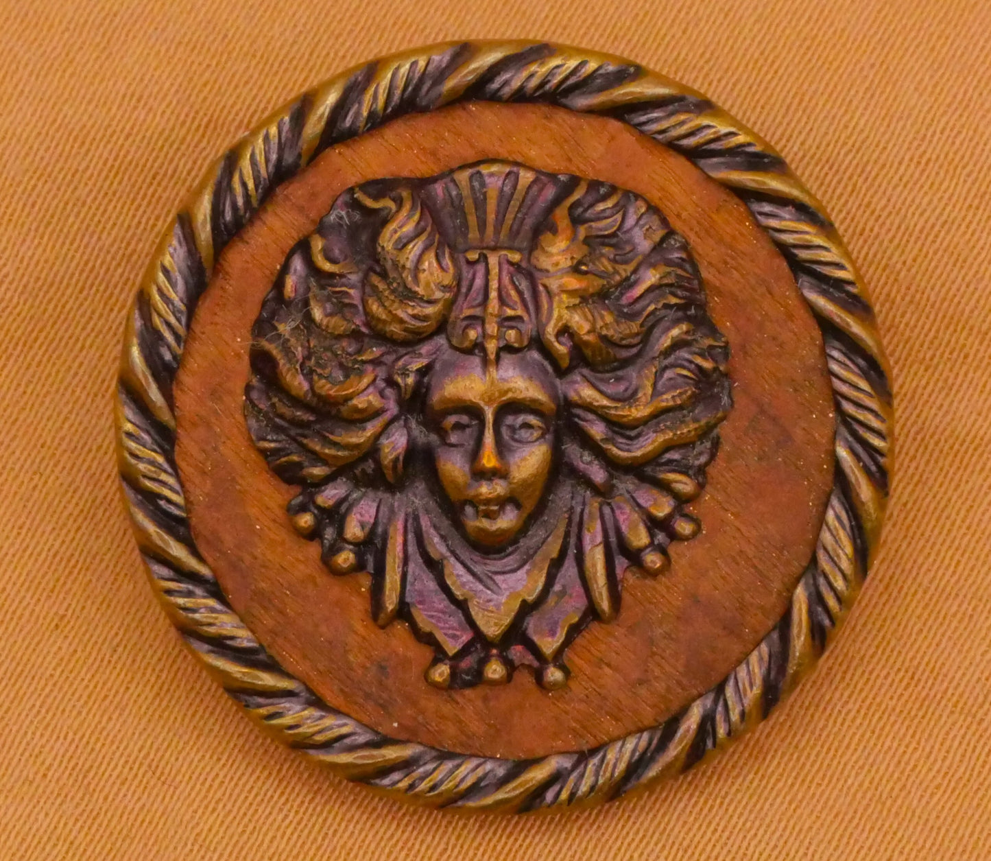 Medusa Purple Tinted Metal Wood Victorian Button 27mm