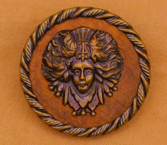 Medusa Purple Tinted Metal Wood Victorian Button 27mm